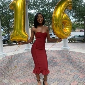 Dark Red bodycon midi dress